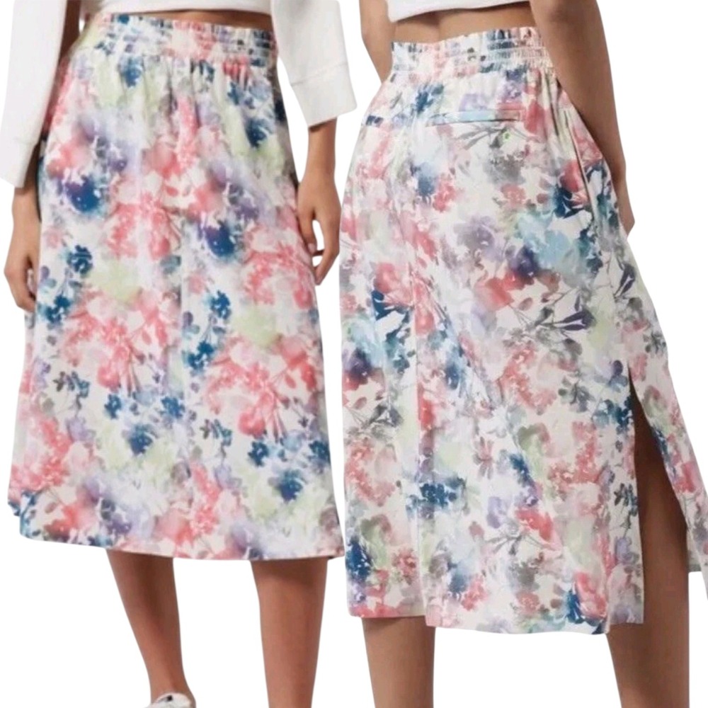 Athleta Savannah Skirt Womens 1X White Floral Pockets Featherweight Travel New